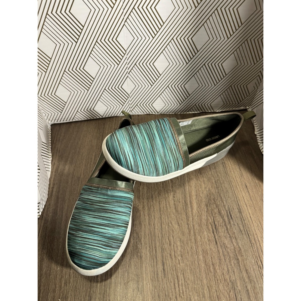 Lands End Womens Slip On Sneakers Teal Green Space Dye Walking Shoes size 9B